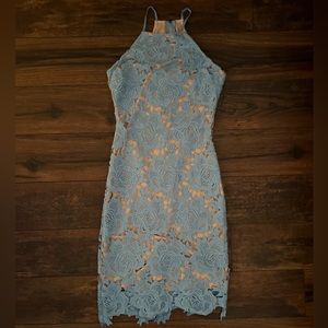 Baby blue flower design dress SIZE SMALL
